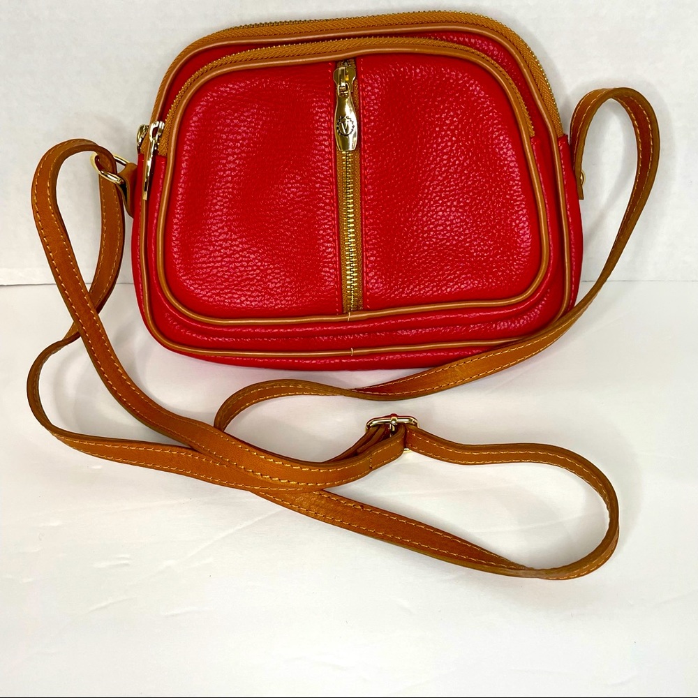 Valentina Ruby Genuine Leather Crossbody Bag Red Made in Italy Adjustable Strap